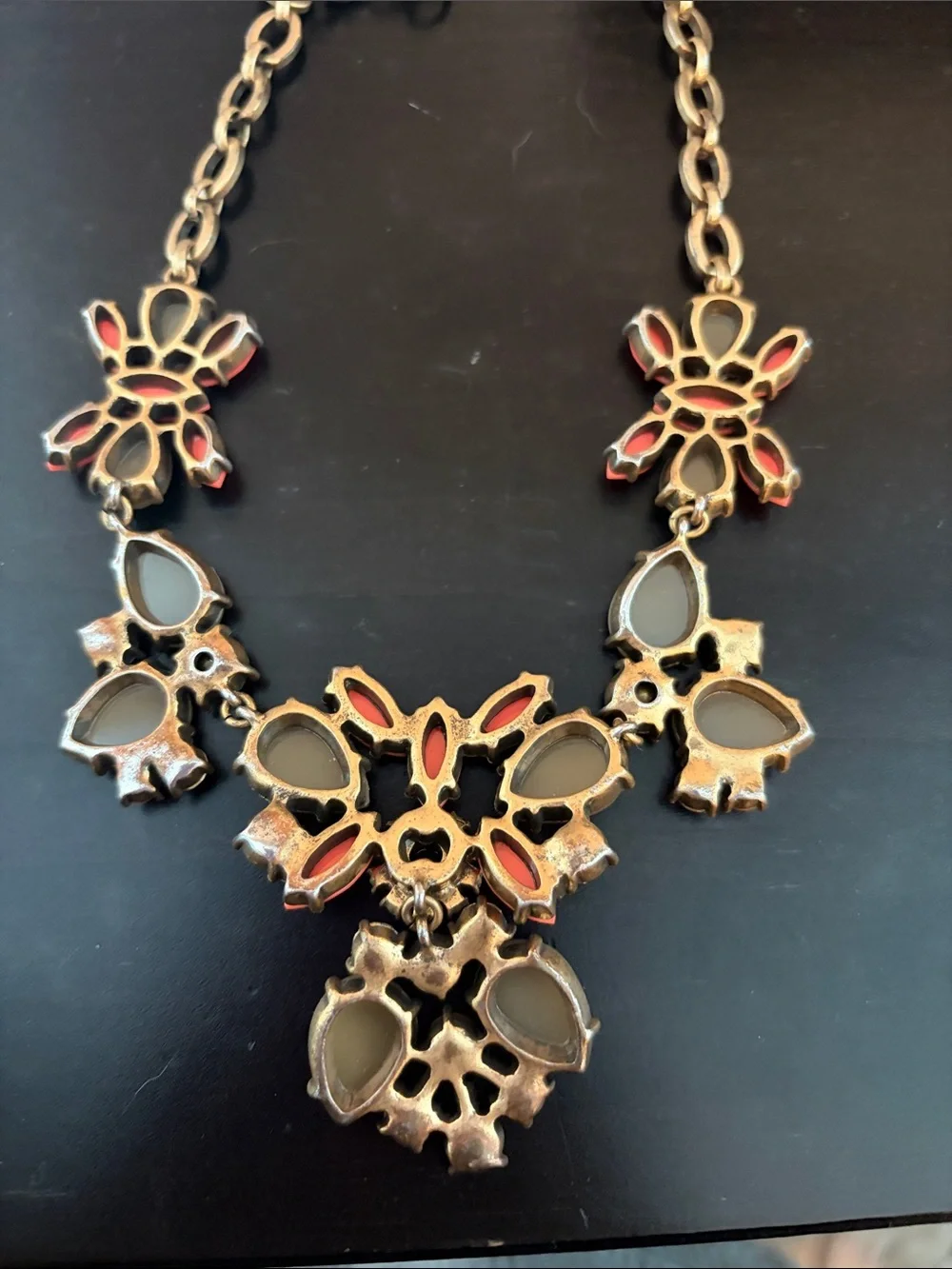 Women’s J. Crew Statement Coral and Taupe Crystal Bib Necklace